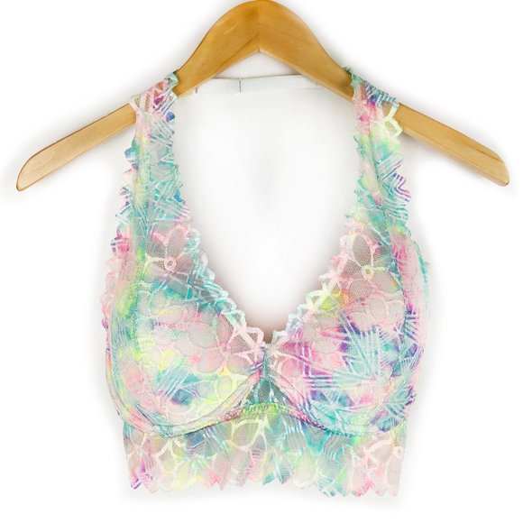 PINK Victoria's Secret Other - VS Pink | Pastel Rainbow Lace Halter Bralette, S (D-DD)